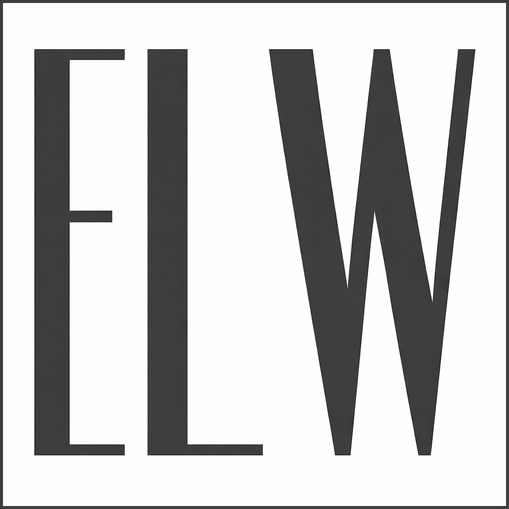 ELW Consulting logo, black and white